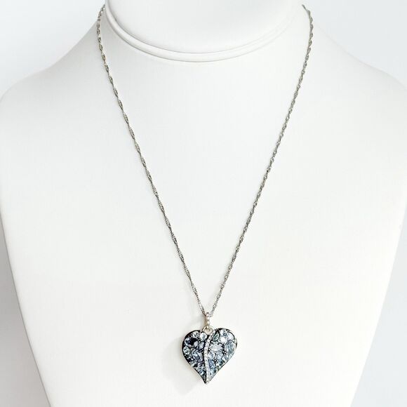 Brighton Blue Crystal Heart Pendant Necklace Trust Your Journey Silver Plated - Picture 2 of 10
